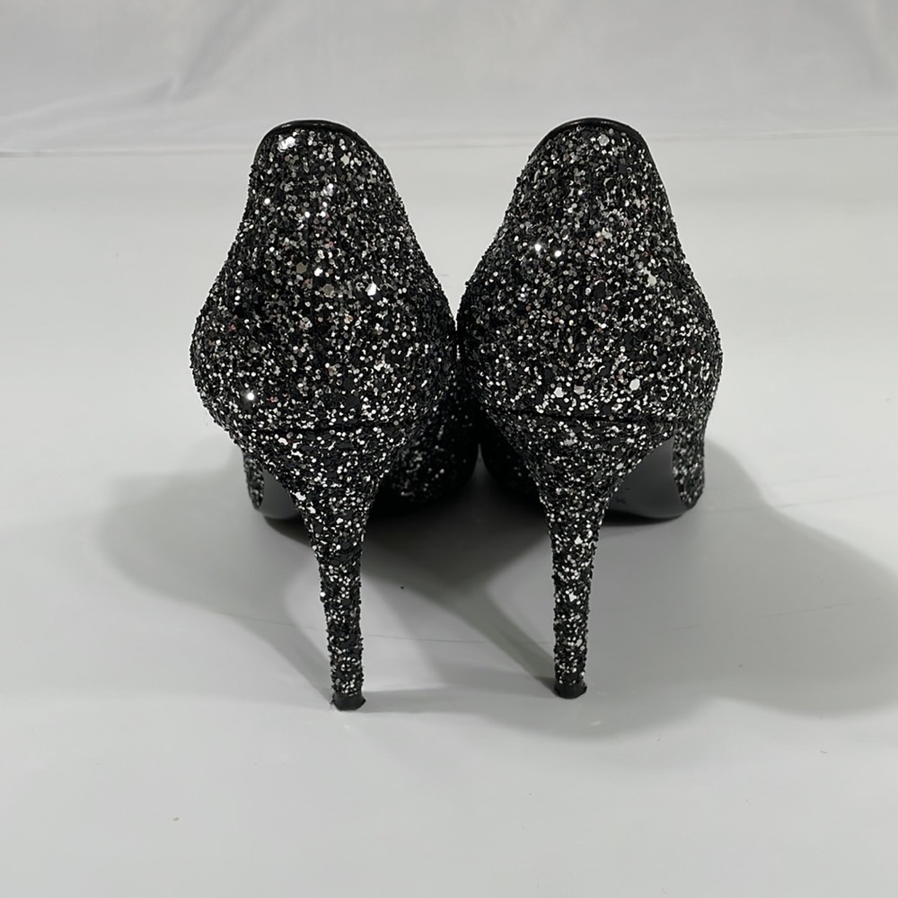 M.Gemi Heels Pumps Made In Italy Black and Silver Sparkle Dressy 39.5 8.5-9 - Picture 4 of 9